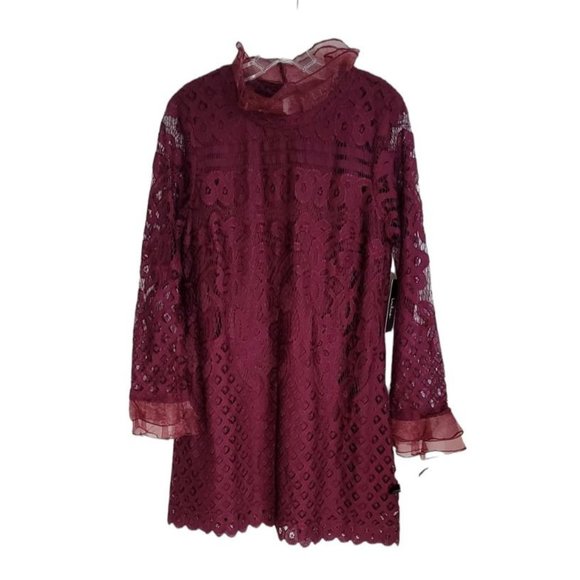 Lulu's Women's Burgundy Lace Long Sleeve Dress Lined Keyhole Back Size Large NWT - Picture 1 of 12